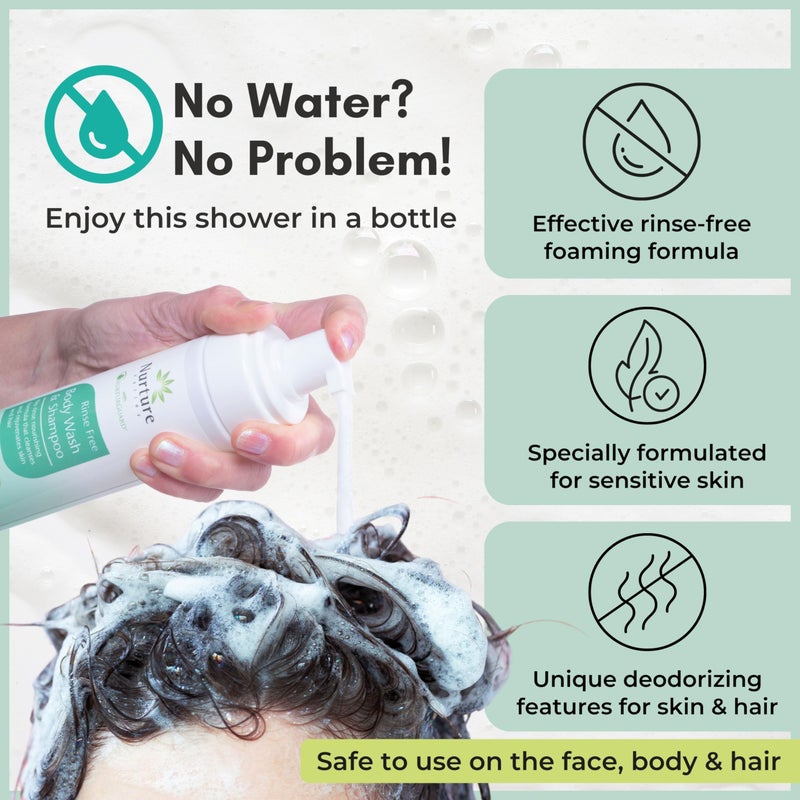 Nurture Valley Nurture Rinse Free Body Wash & Shampoo w/Aloe | Hospital Grade Hair & Body Waterless Cleansing Foam | Women, Camping, Elderly & Hospital Patients | Shower Bath Hand Soap for Sensitive Dry Skin - Image 3